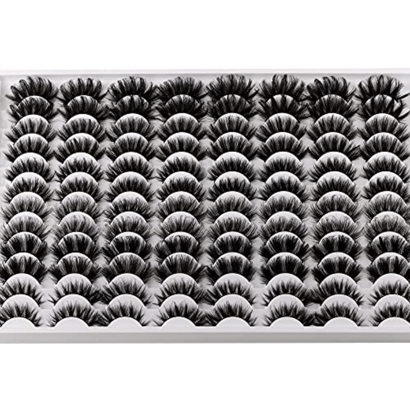 False Eyelashes 48 Pairs 6 Styles Mixed Fluffy Curled Fake Eye Lashes Dramatic Thick 5D Wispy Strip Faux Mink Eyelashes Multipack