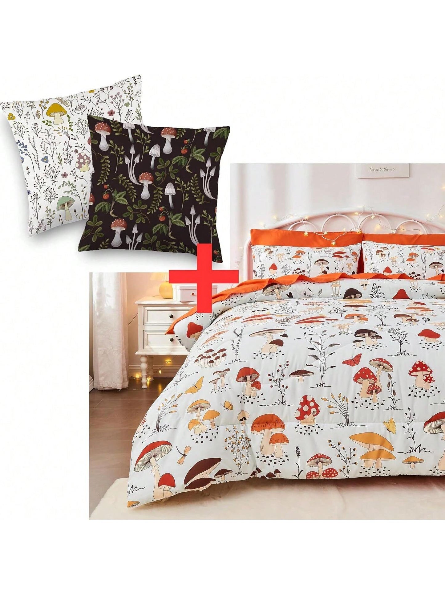 Homehours 7 Piece Bed in a Bag Mushroom Comforter Set Queen Size with Set of 2 Wild Mushroom Pillow Cushion Cases03