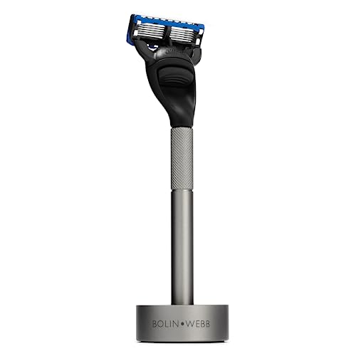 Bolin Webb Generation Razor and Stand in Graphite. Fitted with Gillette Fusion5 Blade. Luxury Razors for Men.