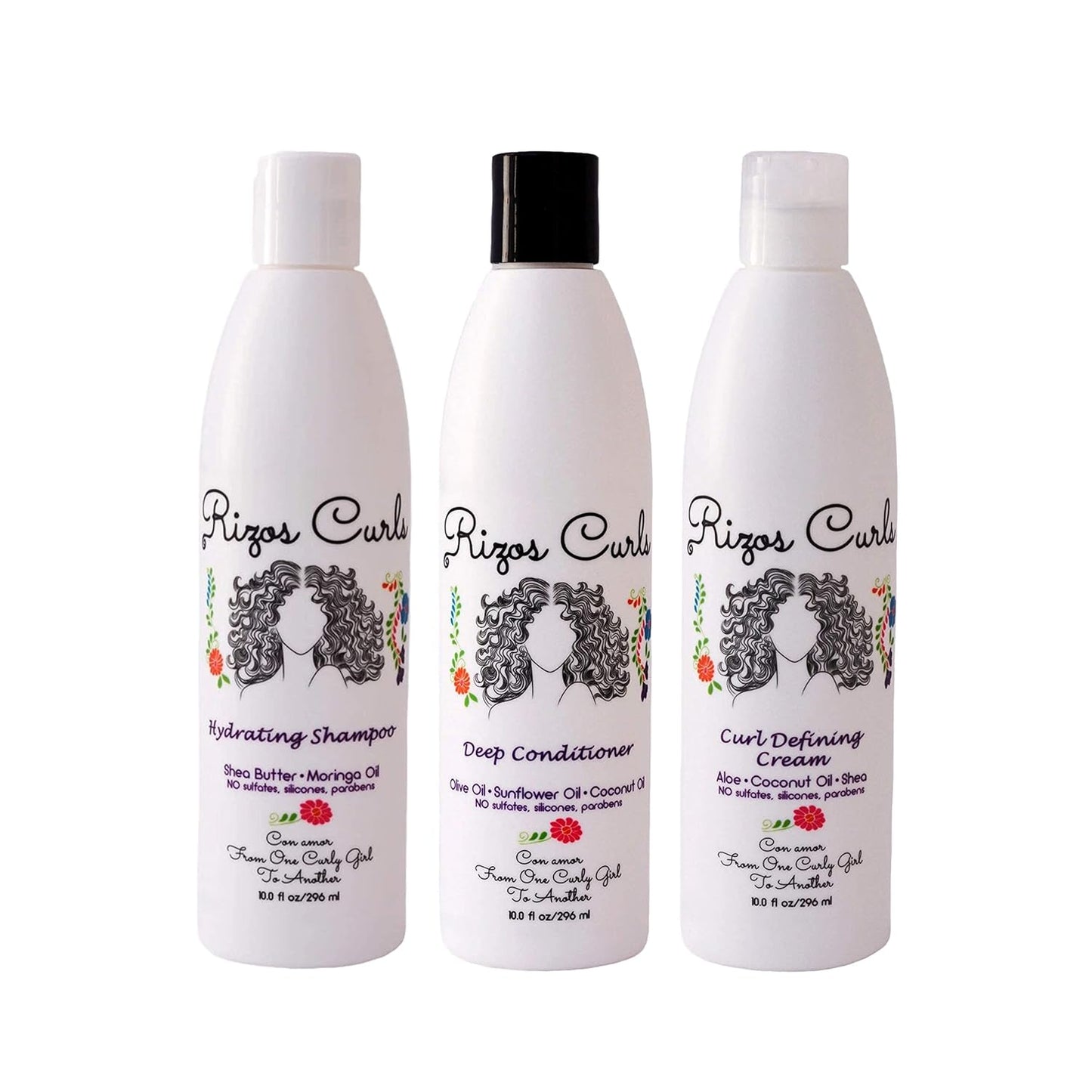 Rizos Curls Hydrating Shampoo, Deep Conditioner & Curl Defining Cream for Hair Products - Intense Treatment & Nourishment for Wavy and Curly Hair (Hair Care Set)