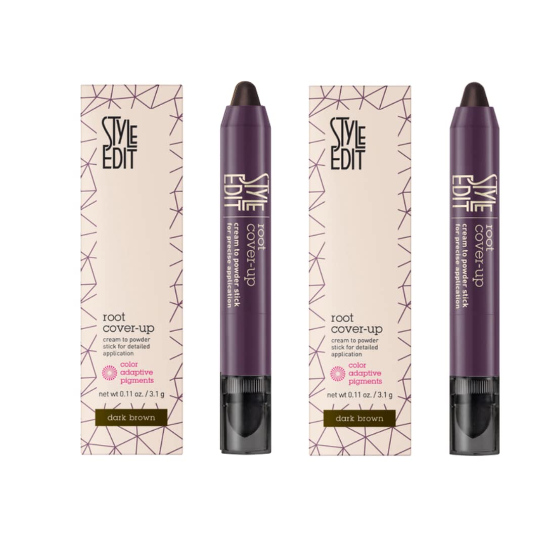 Style Edit Root Touch Up Stick for Dark Brown Hair, Root Concealer for Gray Hair Coverage, Temporary Hair Color, Premium Hair Shading Sponge Pen, Hair Makeup Root Cover Up, 0.11 oz Stick 2 Pack