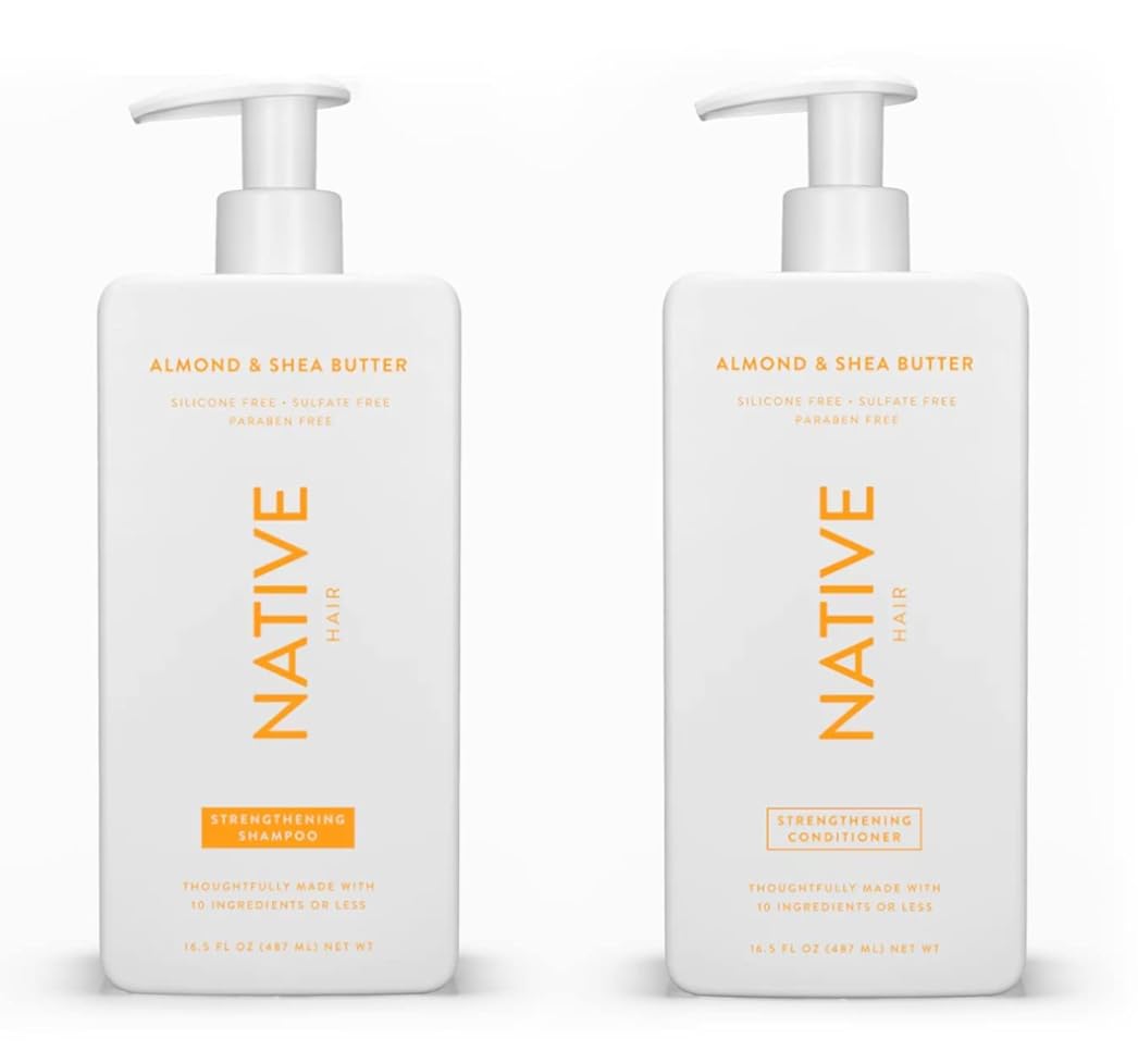 Native Shampoo and Conditioner Set | Sulfate Free, Paraben Free, Dye Free, with Naturally Derived Clean Ingredients| 16.5 oz (Almond & Shea Butter, Strengthening), 1.31 pounds