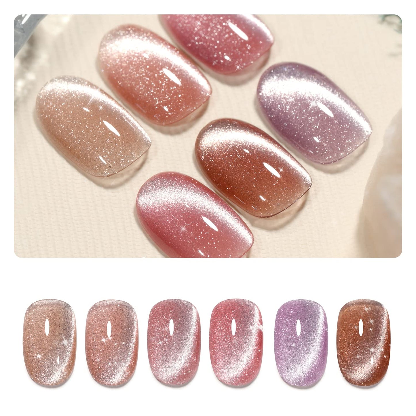 GAOY Pink Ocean Cat Eye Gel Nail Polish Set with Magnet for Holographic Cat Eye, Salon Gel Manicure and Nail Art DIY at Home