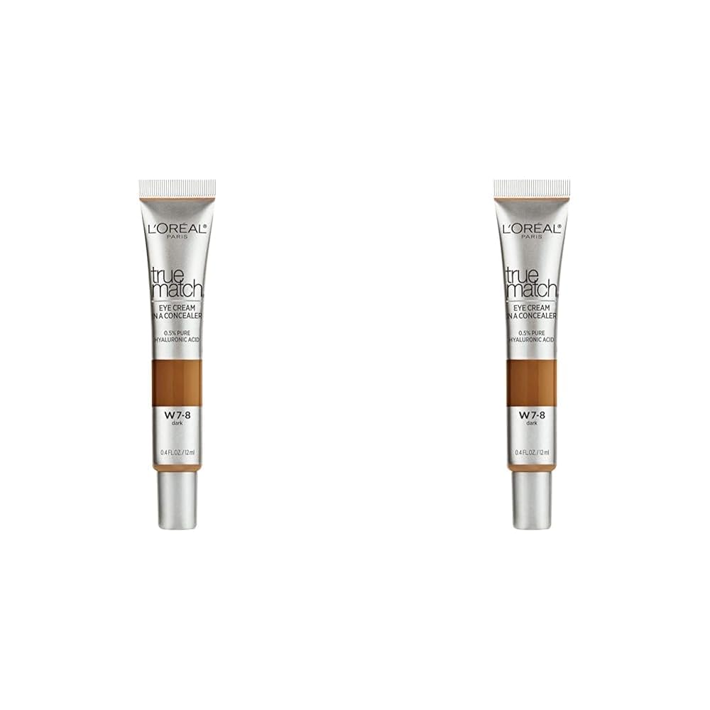 LÕOrŽal Paris True Match Eye Cream in a Concealer, 0.5% hyaluronic acid, Dark W7-8, 0.4 fl. oz. (Pack of 2)