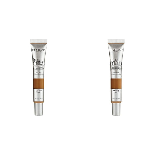 LÕOrŽal Paris True Match Eye Cream in a Concealer, 0.5% hyaluronic acid, Dark W7-8, 0.4 fl. oz. (Pack of 2)