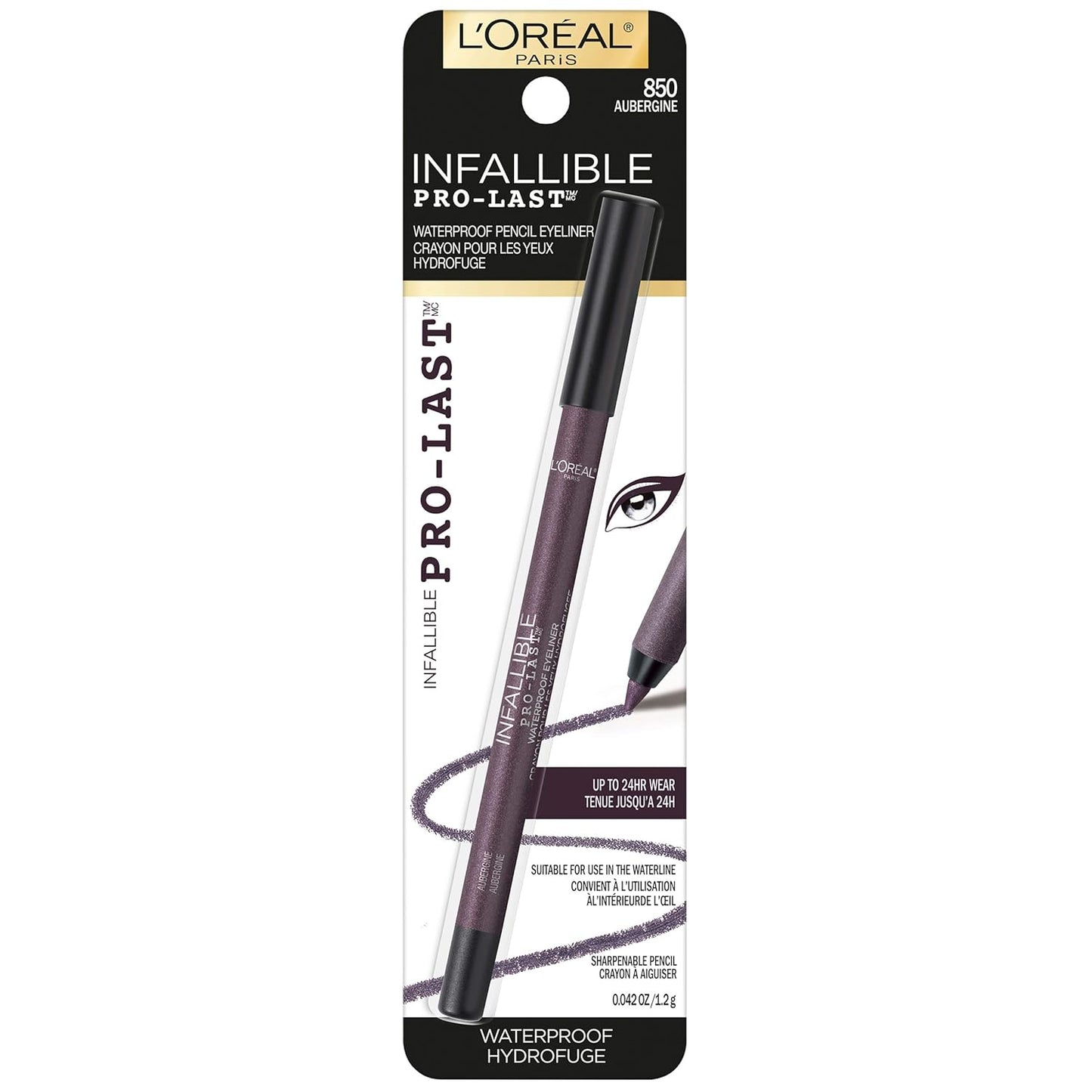 L'Oreal Paris Makeup Infallible Pro-Last Pencil Eyeliner, Waterproof and Smudge-Resistant, Glides on Easily to Create any Look, Aubergine, 0.042 oz.