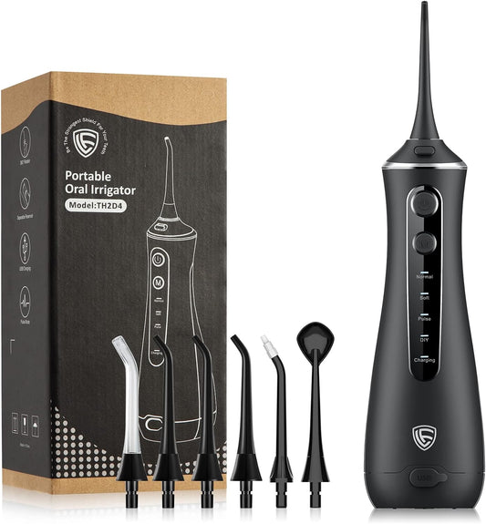 LF Water Dental Flosser for Teeth with 6 Jet Tips, 4 Modes, Professional Cordless Cleaner Picks for Teeth Cleaning, IPX7 Waterproof, Portable, Rechargeable Power Floss Oral Irrigator for Home Travel