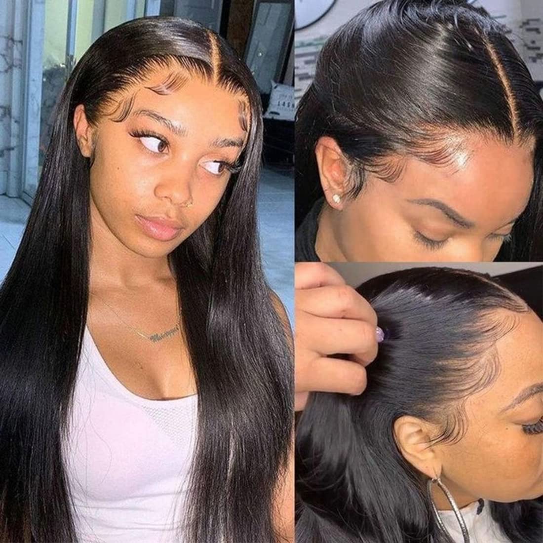 SUPER STYLE 13x4 Straight Lace Front Wigs Human Hair Pre Plucked with Baby Hair Glueless Brazilian Virgin Human Hair Bleached Knots Natural Color 20 Inch