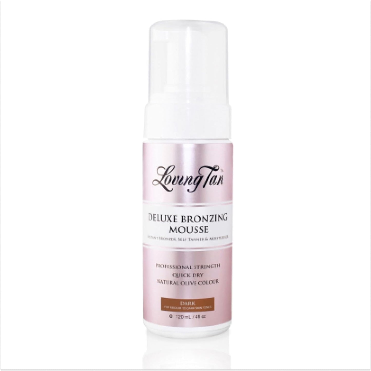 Loving Tan Deluxe Bronzing Mousse, Dark - Streak Free, Natural looking, Professional Strength Sunless Tanner - Up to 5 Self Tan Applications per Bottle, Cruelty Free, Naturally Derived DHA - 4 FL Oz