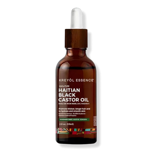 Kreyol Essence - Rosemary Peppermint Haitian Black Castor Oil for Skin and Hair, 2 Oz Glass Bottle - Rosemary Oil, Organic, hexane Free, Natural Humectant, Hair Growth.