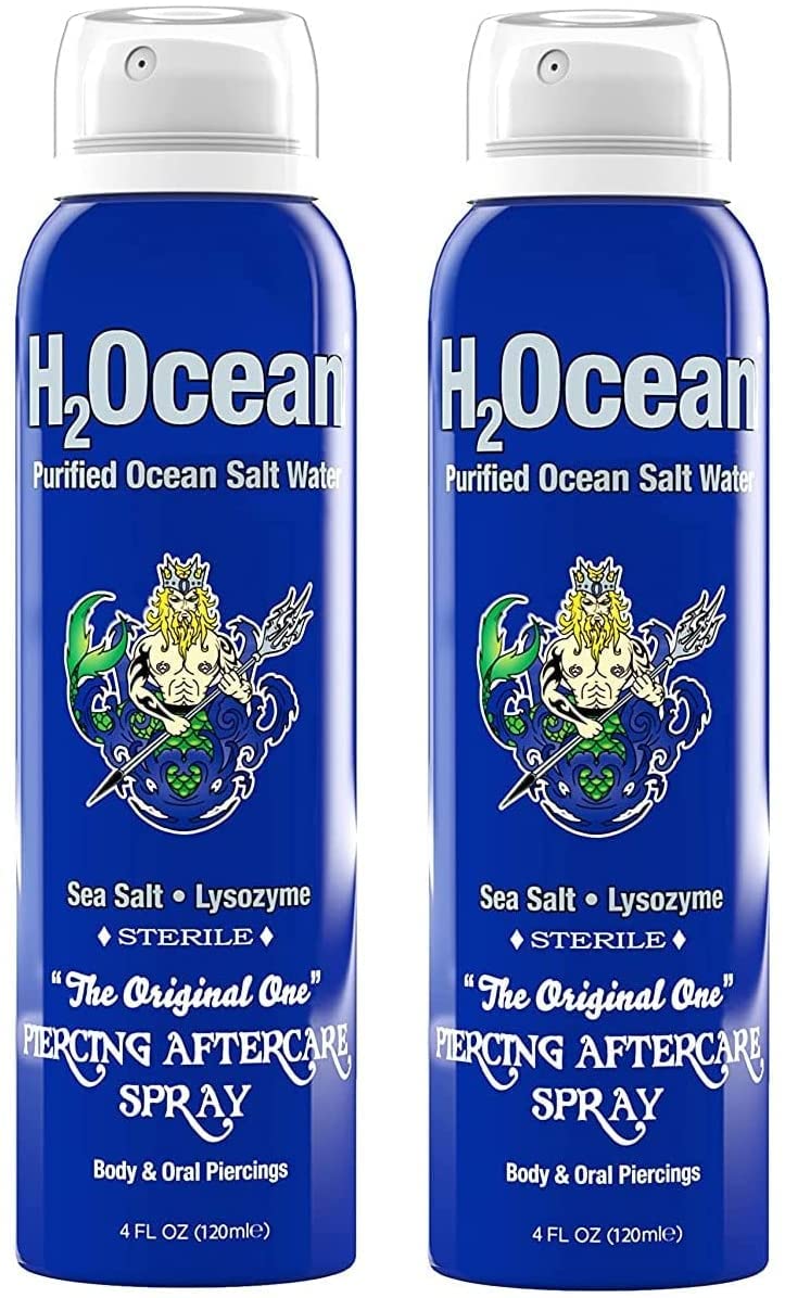 H2Ocean Piercing Aftercare Spray, 4oz Set of 2 Sea Salt Keloid & Bump Treatment, Wound Care Spray Wound Wash For Ear, Nose, Naval, Oral Body Piercings