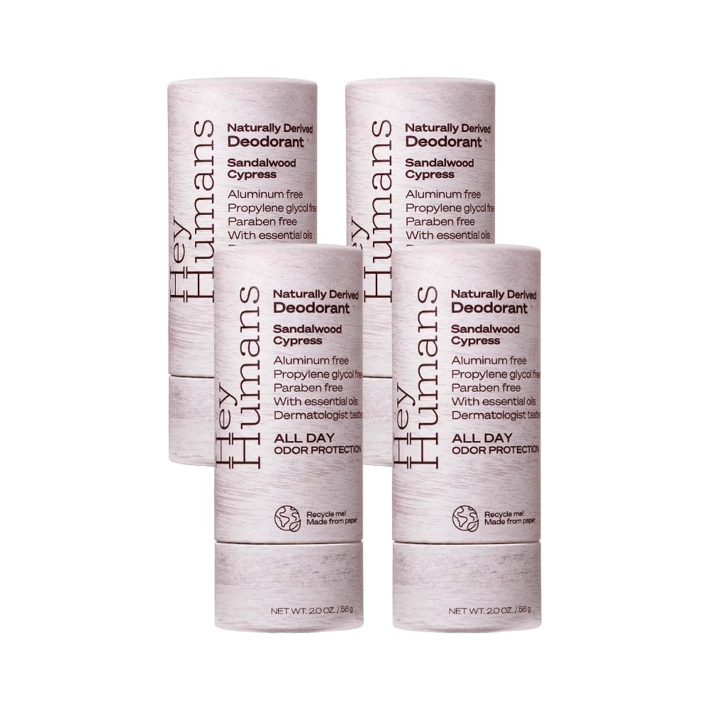 Hey Humans Cucumber Sandalwood Cypress, Aluminum Free Deodorant with Natural Ingredients, Coconut Oil & Shea Butter|All Day Odor Protection for Women & Men|Earth-Friendly Packaging, 2 oz. (Pack of 4)