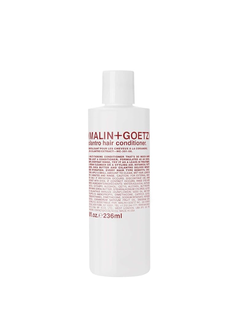 Malin + Goetz cilantro conditioner —residue-free, lightweight scalp treatment. conditions, detangles, balances pH, intensely hydrates. tames frizz for all hair types. vegan & cruelty-free, 8 Fl oz