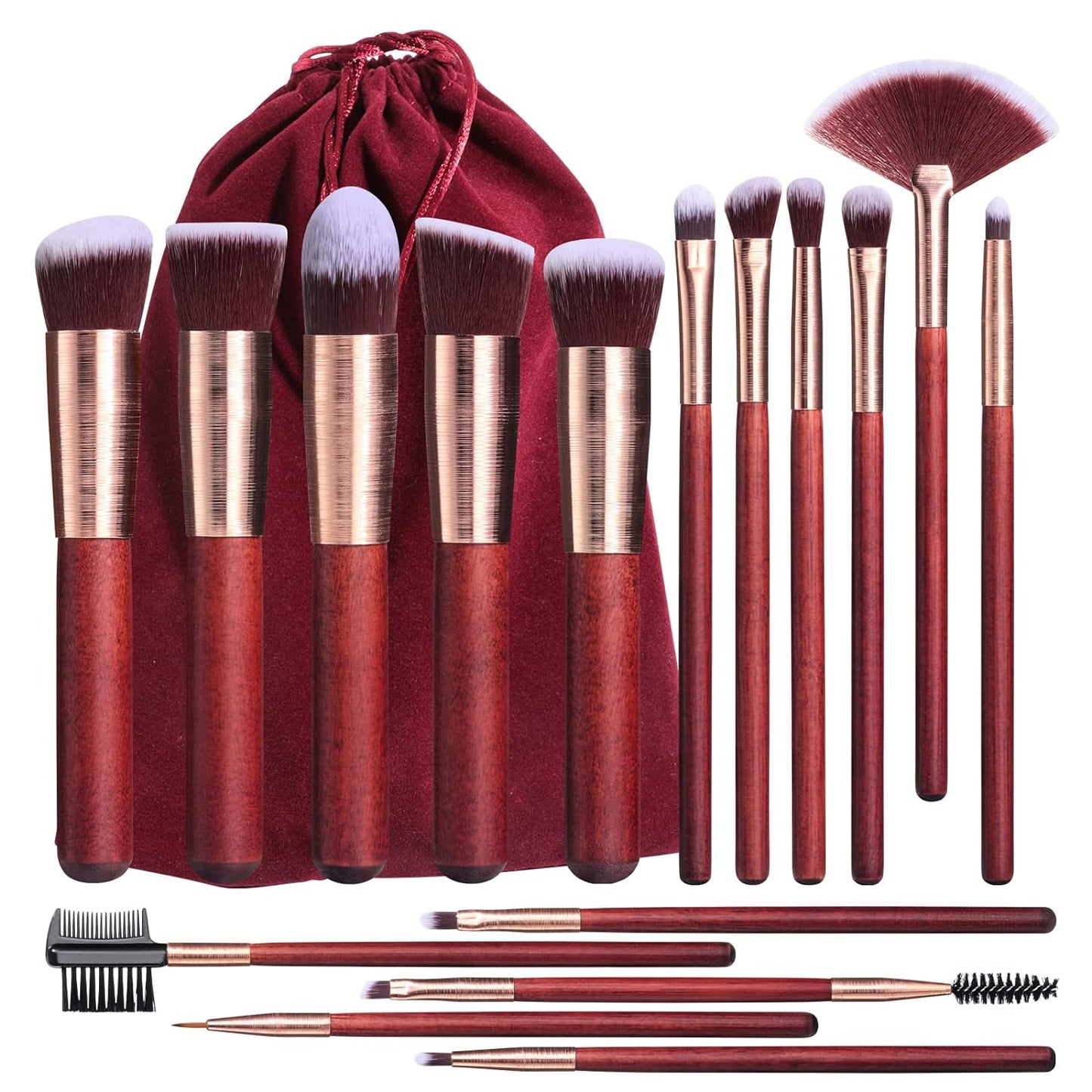 Makeup Brushes BS-MALL 16 Pcs Premium Synthetic Foundation Powder Concealers Eye Shadows Tools in Eye-Catching Red