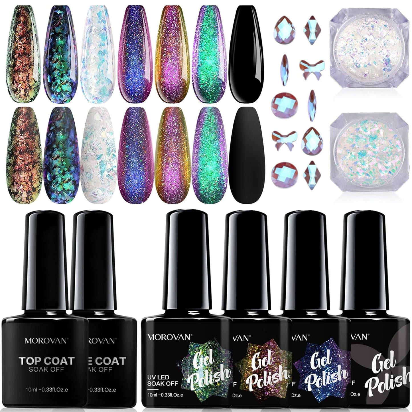 Morovan Gel Nail Polish Kit: 4-Color Chameleon Nail Polish Set with Base & Top Coat - Blue, Green, Orange & Black