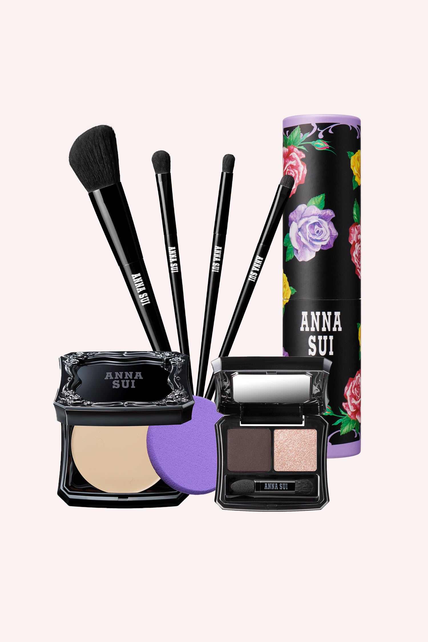 Newest foundation compacts FAIR-03, floral paper tube with Flat, round, point brush