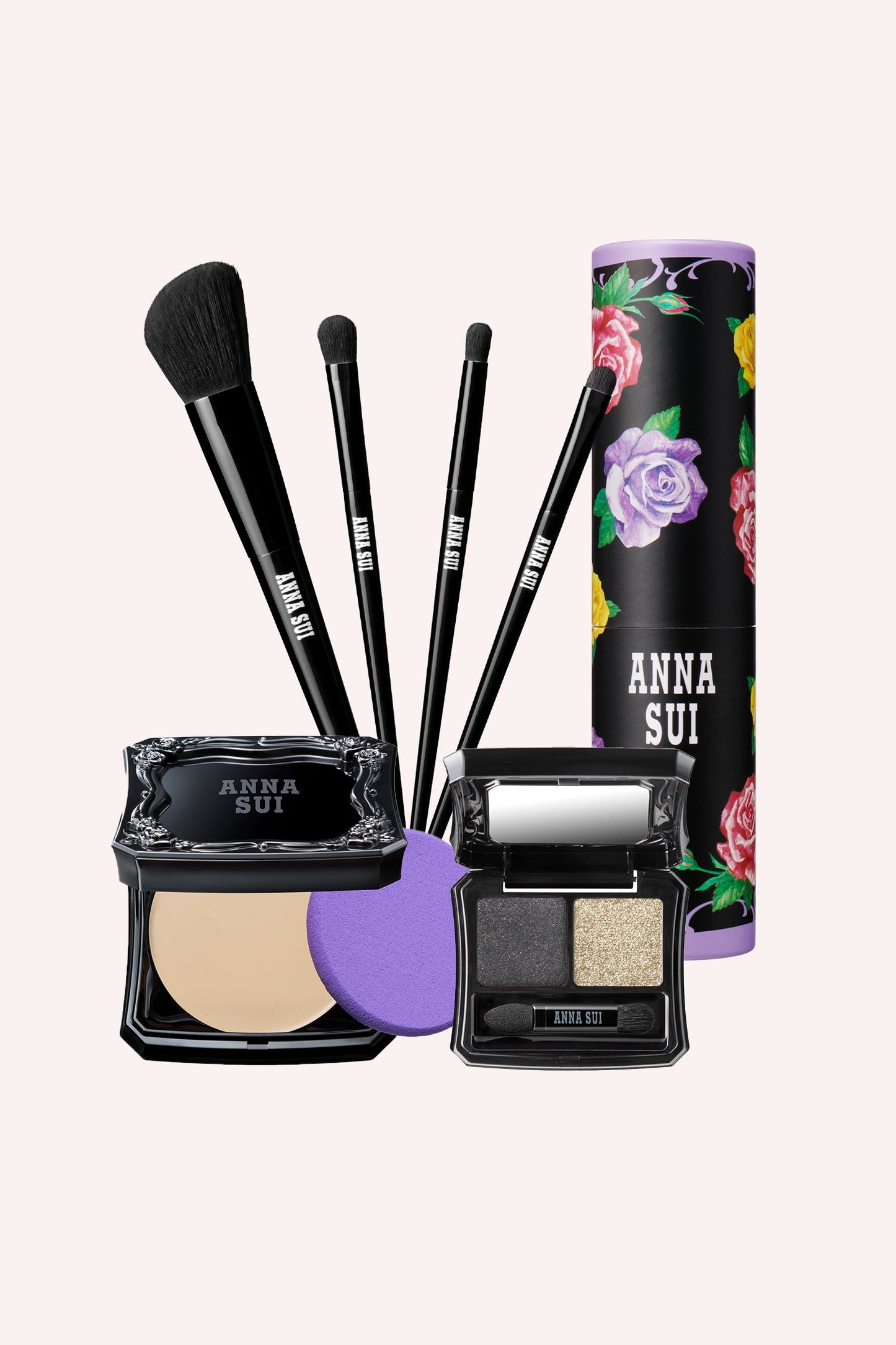 Newest foundation compacts FAIR-04, floral paper tube with Flat, round, point brush.