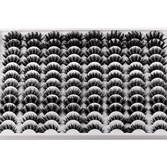 False Eyelashes 48 Pairs 6 Styles Mixed Fluffy Curled Fake Eye Lashes Dramatic Thick 5D Wispy Strip Faux Mink Eyelashes Multipack