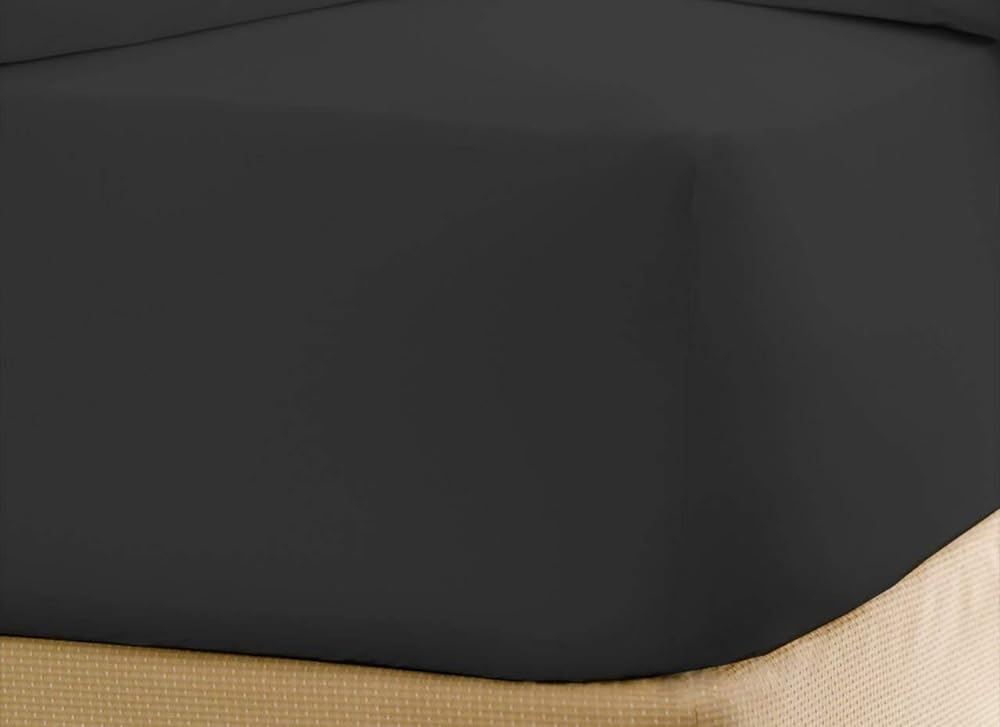 LaxLinen Fitted Bottom Sheet Split Queen - Premium 500 Thread Count 100% Egyptian Cotton Sateen Weave, with Elastic All Around - Fits Mattress Upto 8" - 12" inches - (Split Queen, Black)