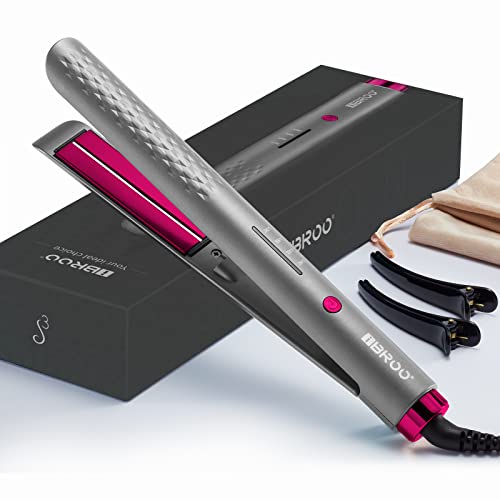 IBROO Infrared Flat Iron Hair Straightener, Argan Oil Keratin Tourmaline Plates, Negative Ion, Ceramic Flat Iron Curling Iron in One，Dual Voltage Straightening Iron, No Damage Straight Iron for Women