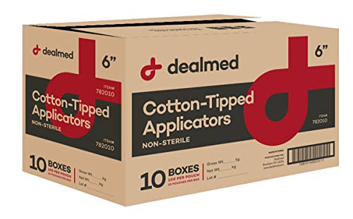 Dealmed 6" Cotton-Tipped Wood Applicators – 10,000 Non-Sterile Cotton-Tipped Applicators, 100 Applicators Per Pouch, Ideal for Application of Medication, Cleaning Skin, Arts and Crafts and More
