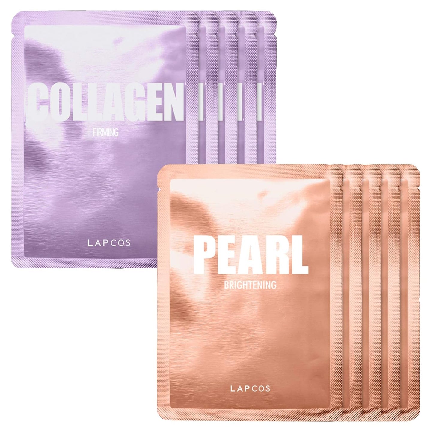 LAPCOS Collagen & Pearl Sheet Mask Set, (10-Pack) Daily Sheet Masks with Collagen and Probiotics, Anti-Aging and Brightening Duo to Treat and Renew Skin, Korean Beauty Favorites