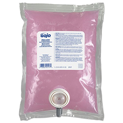 Gojo Deluxe Lotion Hand Soap with Moisturizers, Light Floral Scent, 1000 mL Lotion Soap Refill NXT Push-Style Dispenser (Pack of 8) - 2117-08