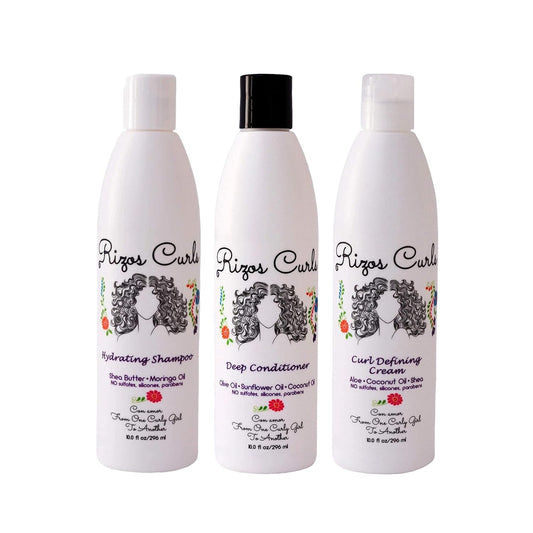 Rizos Curls Hydrating Shampoo, Deep Conditioner & Curl Defining Cream for Hair Products - Intense Treatment & Nourishment for Wavy and Curly Hair (Hair Care Set)