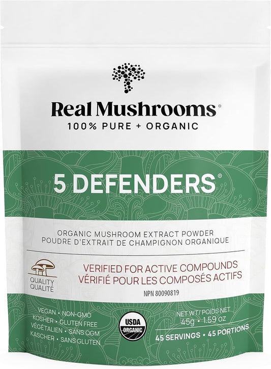 Real Mushrooms Organic 5 Defenders Mushroom Blend Immune Strength Powder 45g NEW