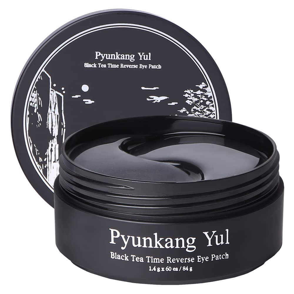 Pyunkang Yul Black Tea Time Reverse Eye Patch - Reduce Puffy Eyes, Fine Lines, Under Eye Bags, Face Moisturizer, Revitalizer | Korean Gel Pads with Low-Molecular Collagen, Peptide, 1.4g X 60ea
