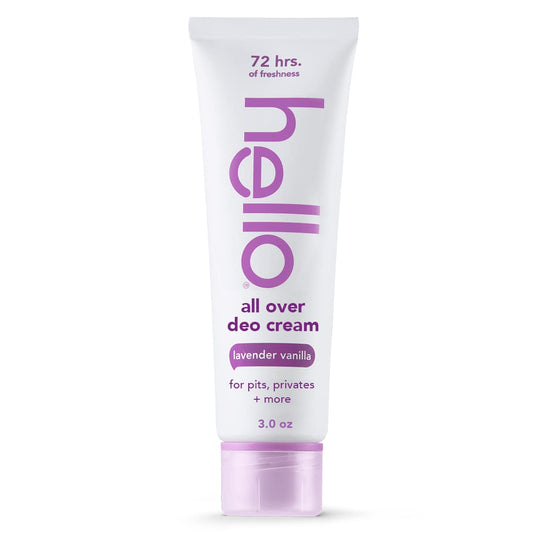 hello All Over Lavender Vanilla Deodorant Cream, Aluminum Free Cream for Pits, Privates + More, Offers 72 Hours of Freshness, Safe for Sensitive Skin, Vegan, 1 Pack, 3 Oz Tube
