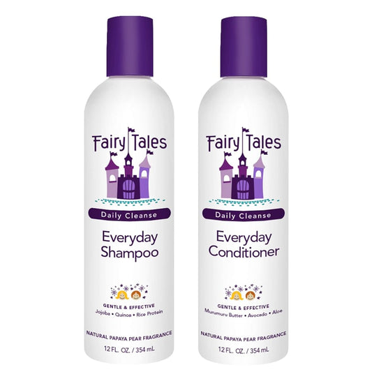 Fairy Tales Daily Cleanse Everyday Kids Shampoo + Conditioner set - Gentle Natural Defining, Tangle Free, Moisturizing and Hydrating Formula, Paraben Free - 12 oz Shampoo and 12 oz Conditioner