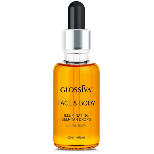 Glossiva Self Tanner drops for Face and Body,30ml Natural Sunless Tanning for Perfect Golden Glow - Vegan, Friendly & Cruelty Free
