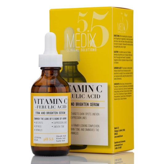 Medix Vitamin C Facial Serum Skin Care Booster For Age Spots, Wrinkles, & Fine Lines. Anti Aging Face Serum W/Glycolic Acid & Hyaluronic Acid Brightens Skin For Healthier Skin Complexion, 1.75 Fl Oz