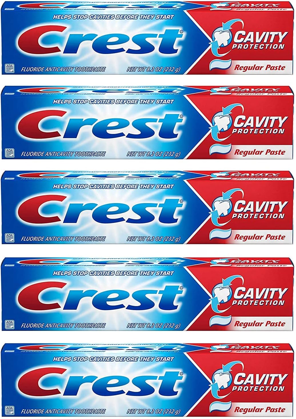 Crest Fluoride Anticavity Toothpaste, Prevents Cavities Before They Start, Regular Paste, 8.2 Ounce (Pack of 5)