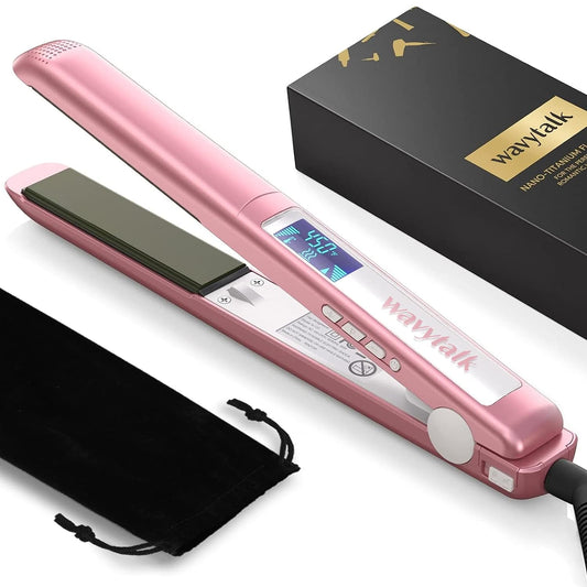 Wavytalk Salon Titanium Plate Hair Straightener for Frizz-Free Styling, Dual Voltage with Auto Shut-Off (Rose Gold)