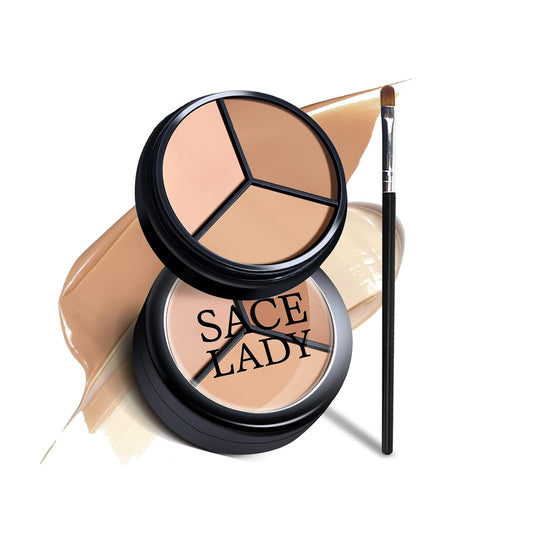 Full Cover Concealer Makeup with Concealer Brush, 3 in 1 Concealer Corrector Make Up Waterproof Long Lasting for Dark Spot Blemishes Under Eye Circles Cover, 15g/0.53Oz