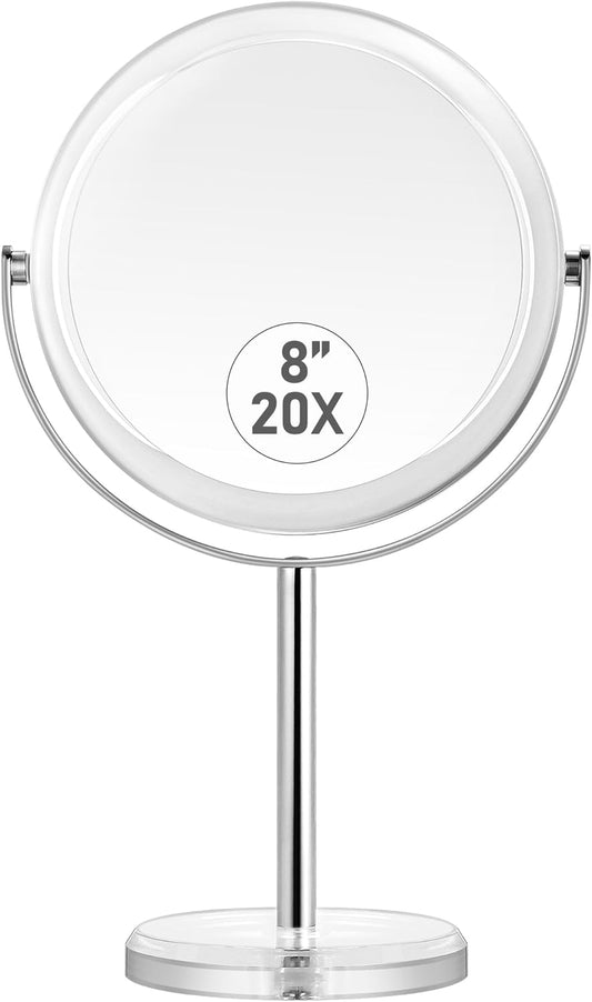 MIYADIVA 20X Magnifying Makeup Mirror,Double Sided 1X & 20X Magnifying Mirror with Stand,Tabletop Magnified Vanity Mirror with 360¡Rotation for Bathroom or Bedroom 8 Inch