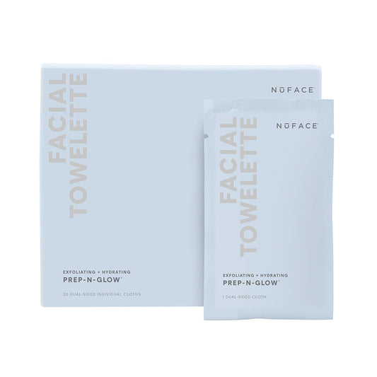 NuFACE Prep-N-Glow Facial Towelette Ð Exfoliating and Hydrating Facial Wipes (20 Pack)