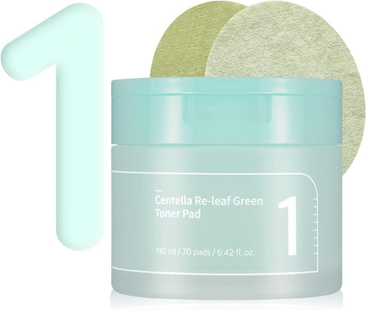 numbuzin No.1 Centella Re-Leaf Green Toner Pad | Vegan Pad, Double-Sided, Herb extracts, Calming, 70 Pads, 6.42 fl.oz