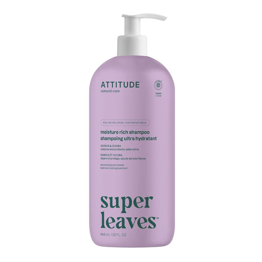 ATTITUDE Moisture Rich Hair Shampoo, EWG Verified, Dermatologically Tested, Vegan, Quinoa and Jojoba, 32 Fl Oz
