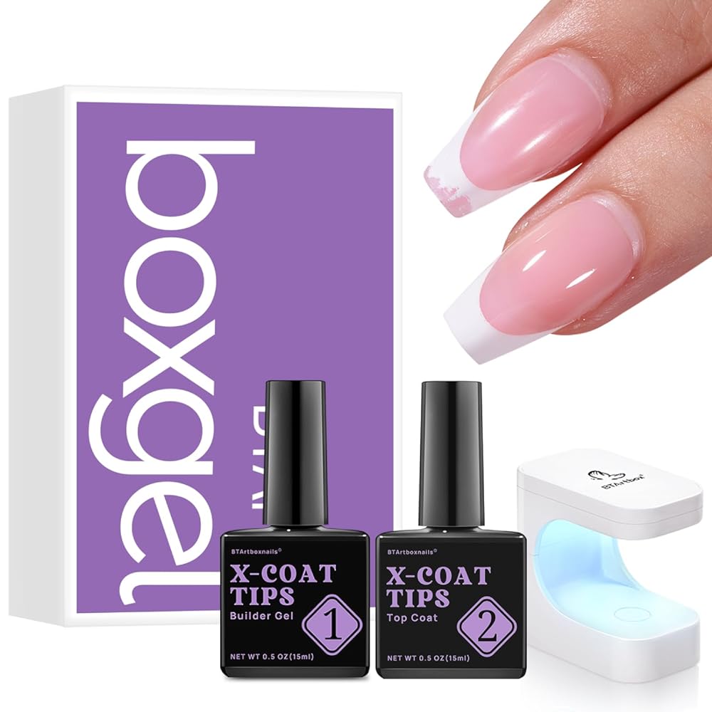 btartboxnails Nail Tips Builder Gel - Long Lasting 15ml Builder Gel with Portable Nail Lamp for French X-coat Tips, 30+Days Fench Protection Duo Nail Extension Tool for Nail Art