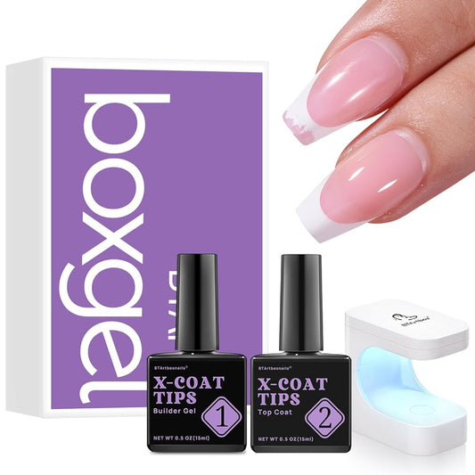 btartboxnails Nail Tips Builder Gel - Long Lasting 15ml Builder Gel with Portable Nail Lamp for French X-coat Tips, 30+Days Fench Protection Duo Nail Extension Tool for Nail Art