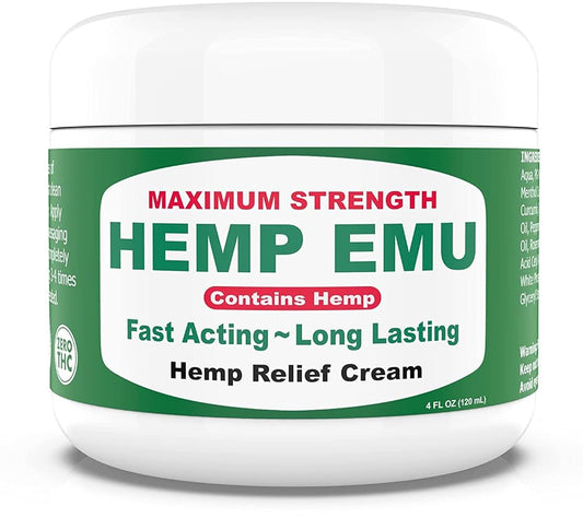 Hemp Emu Hemp Cream - Organic Hemp Oil Muscle Rub - Naturally Soothe Discomfort in Joints, Back, Knees with Premium Menthol Cream & Eucalyptus Essential Cream - Made in USA - 4oz