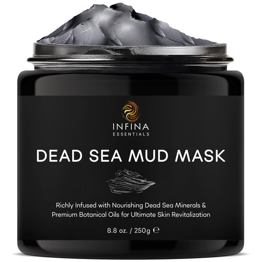 INFINA ESSENTIALS Dead Sea Mud Mask for Face & Body - Premium Natural Skin Care for Men & Women - Pore Reducer Mud Mask for Blackhead & Acne - Revitalizing & Hydrating - 8.8 oz