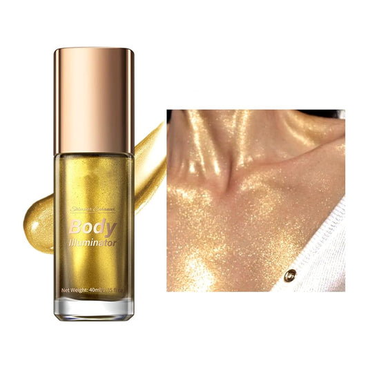 MAEPEOR Body Luminizer 5 Colors Smooth Subtle Shimmer Body Illuminator Moisturizing Long Lasting Summer Glow Illuminator For Face & Body (40ML, 05 Gold)