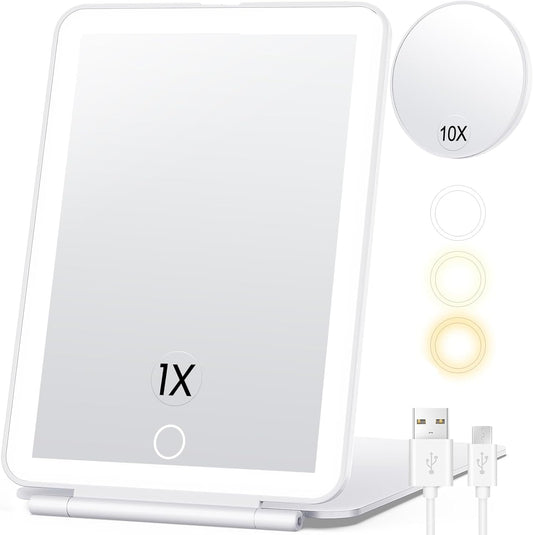 miroposs Rechargeable Makeup Mirror for Travel, Vanity Mirror with 80LEDs, 3 Color Light, 2000mAh Battery, Portable Ultra Slim Lighted Mirror, Travel Essential