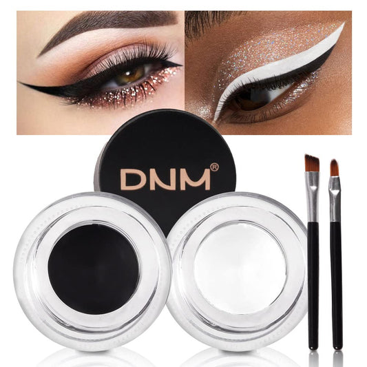 evpct 2 in 1 White &amp; Black Gel Eye Liner Waterproof Smudge Proof for Waterline White Liquid Eyeliner Pen Pencil Cream Eyebrow Pomade Set with Brushes Work Great with Eyeliner Face Body Paint Stick