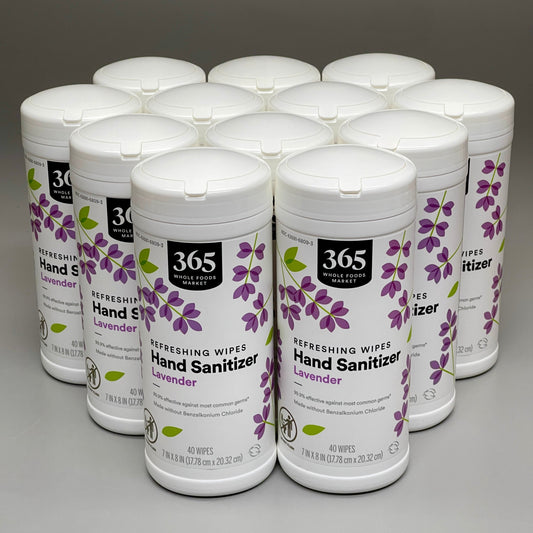 365 WHOLE FOODS MARKET (12 PACK) Refreshing Hand Sanitizer Wipes Lavender 40 Wipes (09/25)