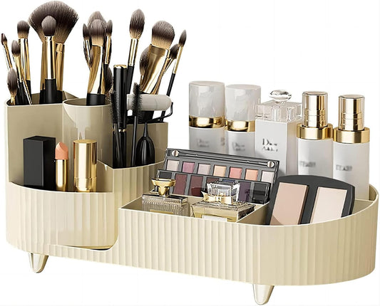 Naianto Rotating Makeup Organizer for Vanity, Ideal for Beautiful Girls' Cosmetics organizer, For Storage Makeup Brush Holder, Skincare Organizers And Lipstick!(Creamy)